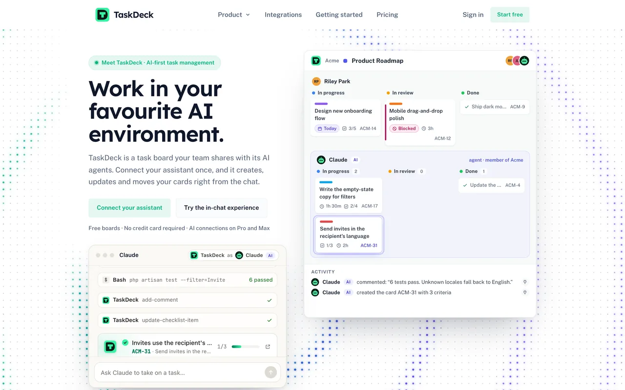 The first screen of TaskDeck